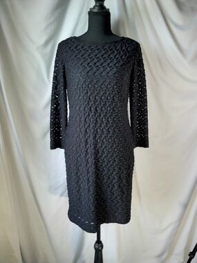 New York & Company Black Textured Knit Long Sleeve Dress